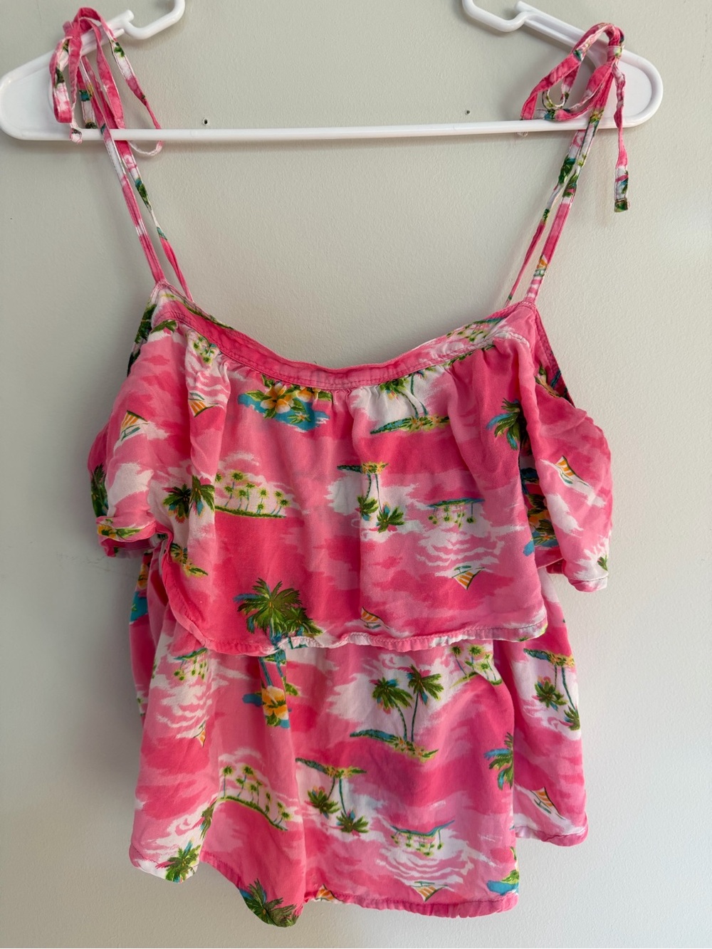 Hollister Tropical Print Tie-Strap Tiered Tank Top M Medium